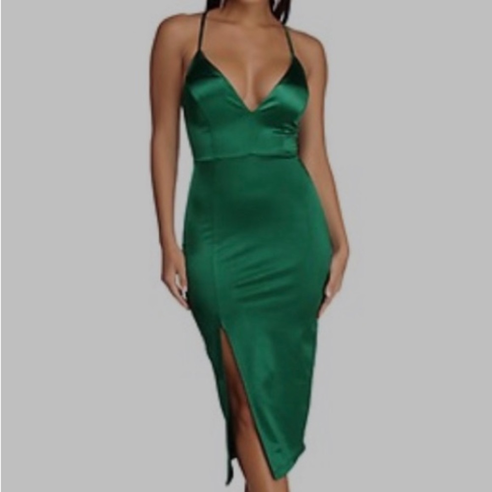 Green Satin Midi Dress